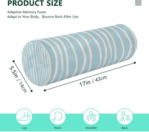 Vista 3 de Blue White Irregular Stripe Neck Roll Pillow Bolster Pillow Memory Foam Round Cylinder Pillows for Sleeping Back Leg Pain Relief Decorative Gifts