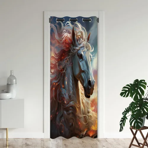 Vista 12 de Cortinas opacas de animales de fantasía para puertas, unicornio encantado, cortina opaca para armario de dormitorio de niños, aislamiento térmico