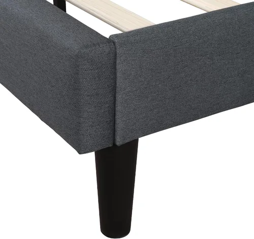 Vista 3 de Moderna base de cama tapizada de lino con cabecera capitoné, soporte de listones de madera, base de colchón, no necesita somier, marco de cama