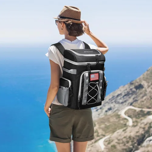 Vista 7 de Maelstrom 35/50 Can Insulated Backpack Cooler, Leakproof Soft Lunch Ice Bag Negro