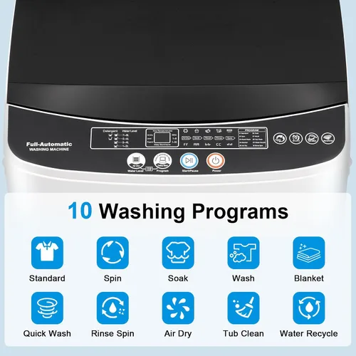 Vista 5 de Lavadora portátil de 17 libras, lavadora automática completa de 2.2 pies cúbicos Compact Laundry Machine with 10 Wash Programs, Washer and Spinner