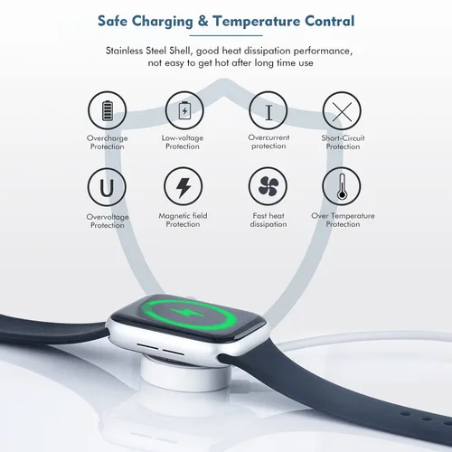 Vista 3 de Cargador de reloj para Apple Watch, 1.0 ft/1 pie corto de carga USB A inalámbrico magnético portátil cable de carga iPhone iWatch cable compatible