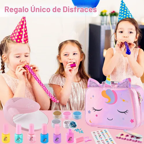 Vista 6 de Juego de esmaltes de uñas para niñas, no tóxico, de secado rápido, con secador de uñas y calcomanías de uñas de bricolaje, regalos de Navidad