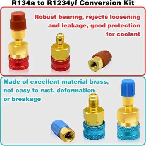 Vista 6 de 2 adaptadores R1234yf a R134a, kit de acopladores rápidos, kit de recarga de refrigerante R1234yf, adaptadores de lado alto/bajo R134a a R1234yf