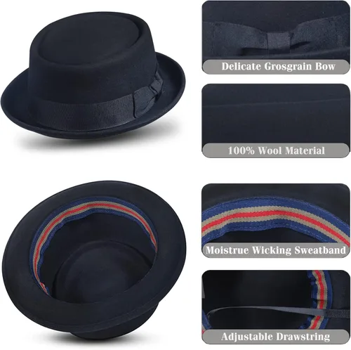 Vista 3 de Sombrero de pastel de cerdo para hombres y mujeres, sombreros de bolichero Breaking Bad Hat de lana de fieltro de cerdo sombrero unisex Fedora