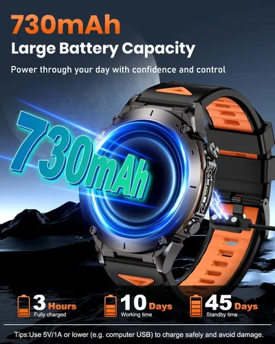 Vista 2 de GPS Military Smart Watch for Men with Bluetooth Call, 1.43" AMOLED Waterproof Smart Watch with Flashlight, 170+ Sport Mode, 730mAh Heart