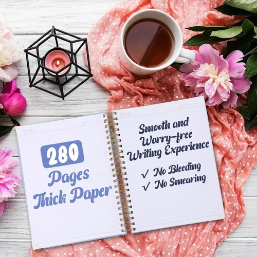 Vista 4 de Cuadernos de diario A5, cuaderno de espiral de tapa dura, cuaderno de cuero para mujeres y niñas, cuaderno de rayas universitarias con páginas