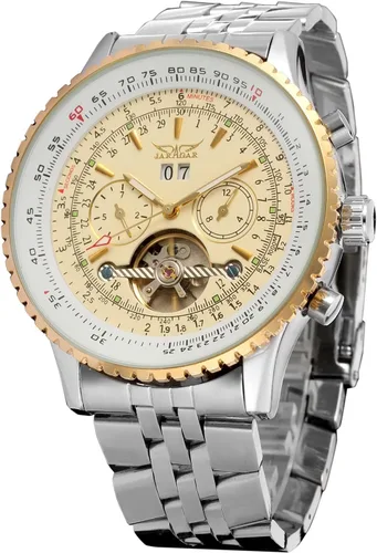 Vista 7 de Forsining Reloj de pulsera tourbillon para hombre, de cuerda automática, resistente al agua, de acero inoxidable, con calendario