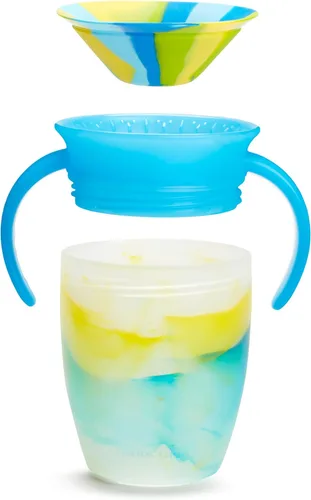 Vista 3 de Munchkin Miracle 360 - Vaso para bebés y niños pequeños de 6 meses, a prueba de derrames, con asas de transición, remolino tropical, azul/verde, 6.8