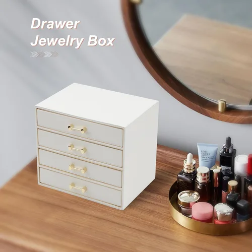 Vista 4 de V-LAFUYLIFE Jewelry Organizer,Leather Jewelry Boxes for Women Girls,Stackers Jewelry Box,Jewelry Case Removable Tray for Earrings Ring Bracelet