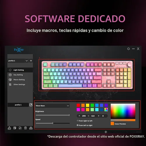 Vista 5 de FOXXRAY HKM-95 Teclado mecánico con cable para juegos, retroiluminado RGB de tamaño completo con perilla de control de medios, interruptores azules