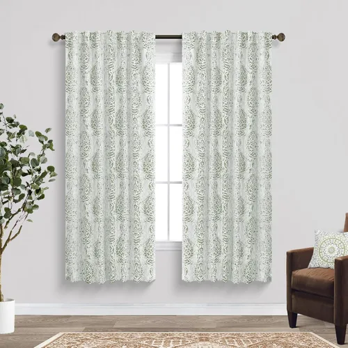 Vista 28 de Mrs.Naturall Cortinas Doradas de Lujo para Dormitorio, Cortinas con Patrón de Medallón Damasco para Cocina Baño Sala de Estar 63 Pulgadas de Largo