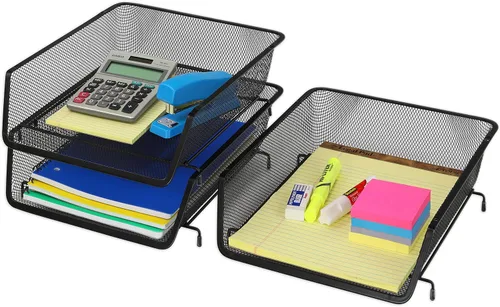 Vista 2 de Simple Houseware - Organizador de escritorio apilable para documentos y cartas, 3 paquetes, color negro