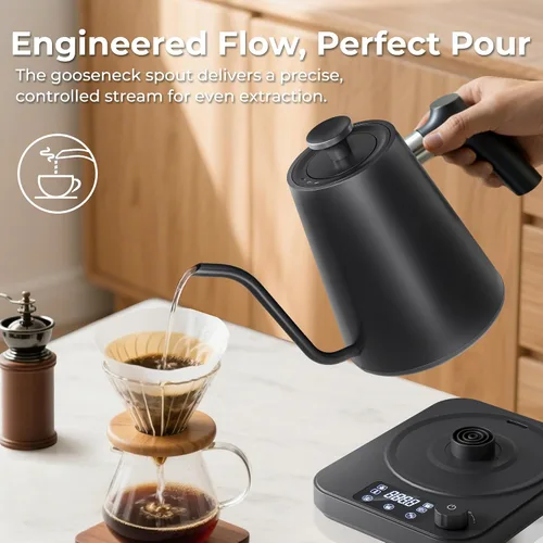 Vista 6 de Hervidor eléctrico de cuello de cisne, control de precisión de ±1 °F, ajuste de altitud inteligente, mantiene el calor 24 horas, memoria automática