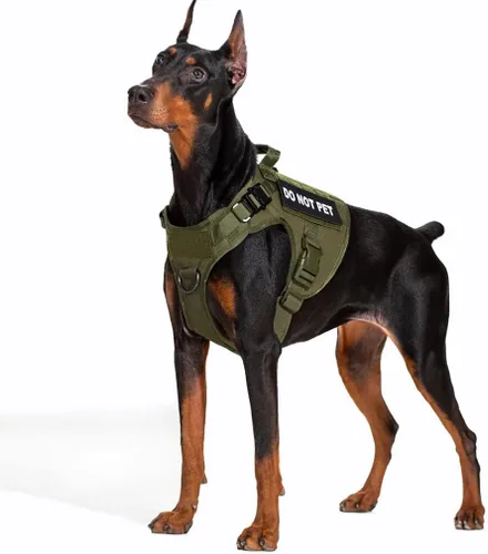 Vista 5 de Chaleco de servicio para perros de entrenamiento, caza, Molle, de nailon resistente al agua, ajustable, cómodo, K9, arnés táctico para perro con asa
