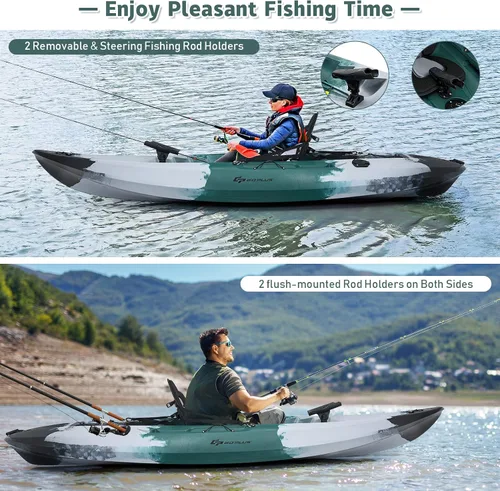 Vista 2 de Goplus Kayaks de pesca para adultos, 9.7 pies, kayak de turismo recreativo para una persona con paleta de aluminio, 4 soportes para caña de pescar