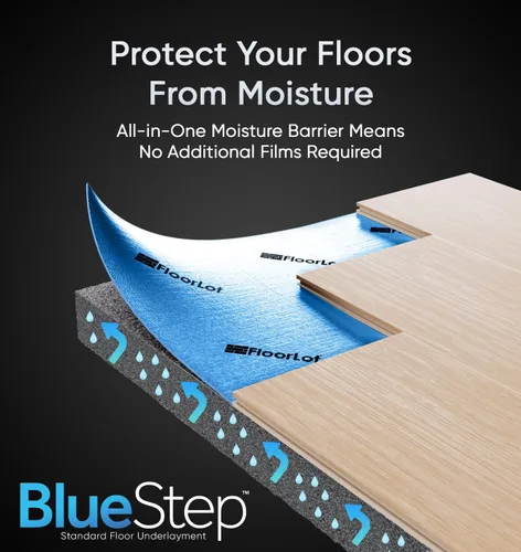 Vista 2 de BlueStep - Base con barrera de humedad para suelos laminados y de madera, (rollo de 200 pies cuadrados)