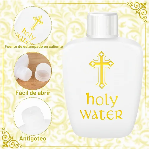 Vista 3 de 10 Piezas Botellas de Agua Bendita de Plástico 2oz Contenedor de Agua Bendita Recipientes Vacíos con Cruz Dorada para Católico Cristiano Halloween