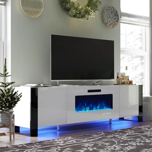 Vista 12 de VanAcc - Soporte moderno de TV con chimenea de 70 pulgadas con almacenamiento para televisores de hasta 80 pulgadas