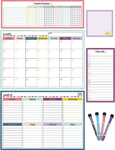 Vista 5 de Juego de calendario magnético de borrado en seco en blanco y negro