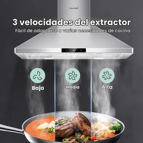 Vista 7 de COMFEE' CVP30W7AST Campana Extractora de 30 Pulgadas 450 CFM 3 Velocidades Detección de Gestos y Panel de Control Táctil Acero Inoxidable Montaje
