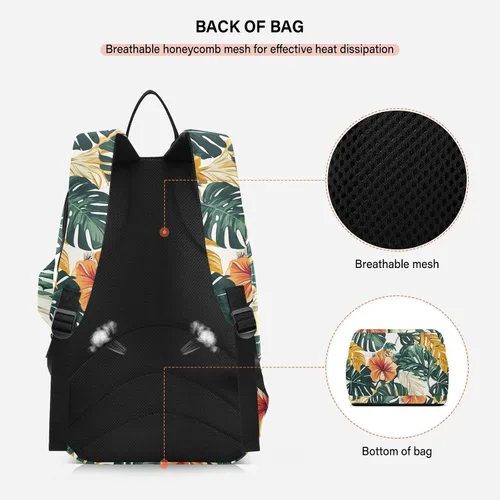 Vista 4 de Unisex Tennis Bag Lightweight Tropical Style Green Leaves Red Flower Zipper Tennis Bag Gym Bag for Women, Men, Teenagers raquetas de tenis