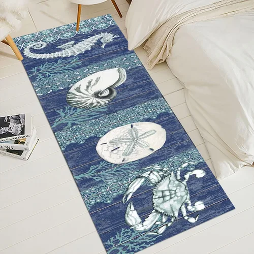 Vista 7 de GUBIYU Juego de 2 tapetes de cocina para el piso, diseño de cangrejo azul, submarino, duradero, náutico, océano, animales, lavable, juego