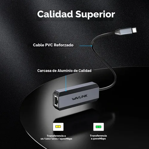 Vista 3 de WAVLINK Adaptador USB C a Ethernet de 5 Gbps
