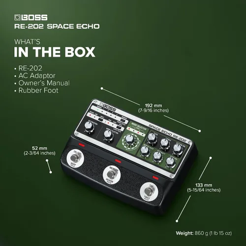 Vista 11 de BOSS RE-202 Space Echo Pedal de Efectos de Eco de Cinta, Delay y Reverberación Recreación Moderna del Legendario Roland RE-201 Space Echo