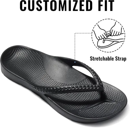 Vista 4 de Litfun Sandalias ortopédicas cómodas con soporte de arco para fascitis plantar, color negro 38