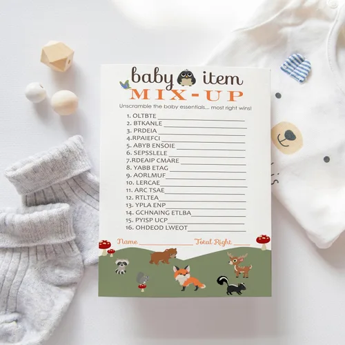 Vista 3 de Paper Clever Party Woodland Baby Shower Games Género Neutral – Actividad de lucha de palabras – Divertidas actividades de baby shower para invitados