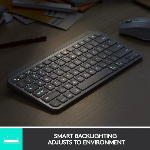 Vista 5 de Logitech MX Keys Mini - Teclado minimalista, iluminado, inalámbrico, compacto, con Bluetooth, retroiluminación, USB-C, compatible con Apple macOS