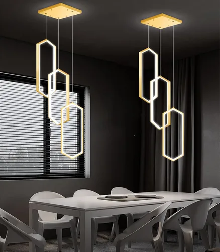 Vista 9 de Lámpara colgante regulable de 3 anillos para ajustar mini lámpara LED de techo para cocina, isla, comedor, sala de estar, dormitorio, dorado