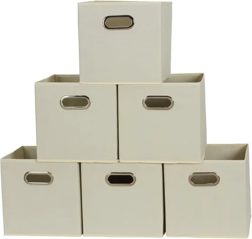 Vista 11 de Household Essentials Cubos de Almacenamiento de Tela Plegables Paquete de 6 – 11x11x11 Contenedores No Tejidos Apilables con Lados de Cartón