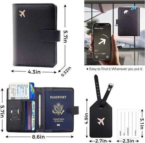 Vista 4 de Melsbrinna Rfid - Soporte para pasaporte para mujeres y hombres, juego de etiqueta de maleta de viaje, bonita cartera de pasaporte con ranuras