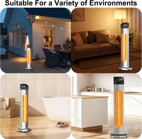 Vista 8 de AKIRES Calentador Eléctrico de Patio de 37 Pulgadas para Exteriores, Calentadores Infrarrojos Portátiles con Control Remoto, Calentador de Espacio