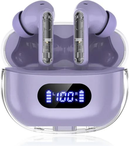 Vista 9 de Auriculares inalámbricos azules P1 PRO, auriculares inalámbricos Bluetooth con micrófonos de llamada clara, ajuste cómodo, IPX7 impermeable, batería