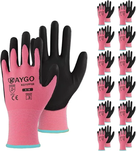 Vista 12 de KAYGO KG11PB - Guantes de trabajo de seguridad con revestimiento de poliuretano, 12 pares de guantes de punto sin costuras para hombres y mujeres