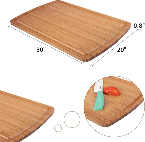 Vista 2 de Cibeat Tabla de cortar extra grande de 30 x 20, tabla de cortar de bambú para cocina, tabla de fideos de cubierta superior de estufa de bambú, tabla