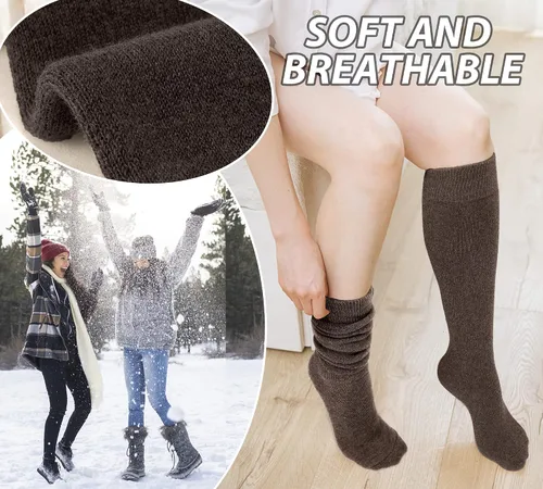 Vista 3 de Iseasoo Calcetines altos hasta la rodilla para mujer, calcetines térmicos de algodón para senderismo, invierno, regalos