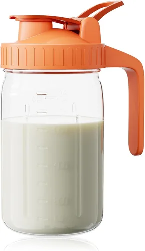 Vista 20 de Jarra de leche materna, tarro Mason de 32 onzas, tarro de boca ancha con tapa abatible verde y boquilla de vertido, sello hermético resistente