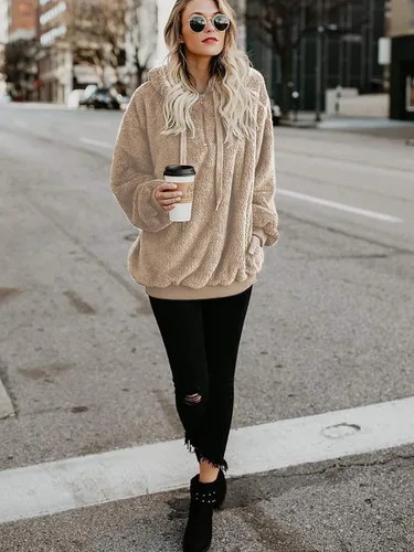 Vista 87 de Century Star Sudadera deportiva mullida de vellón con capucha para mujer de talla extragrande con bolsillos
