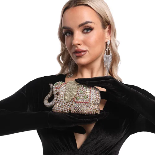 Vista 9 de Boutique De FGG Elefante de noche embragues bolsos de mano de metal cristal embrague Minaudiere boda carteras y bolsos nupciales