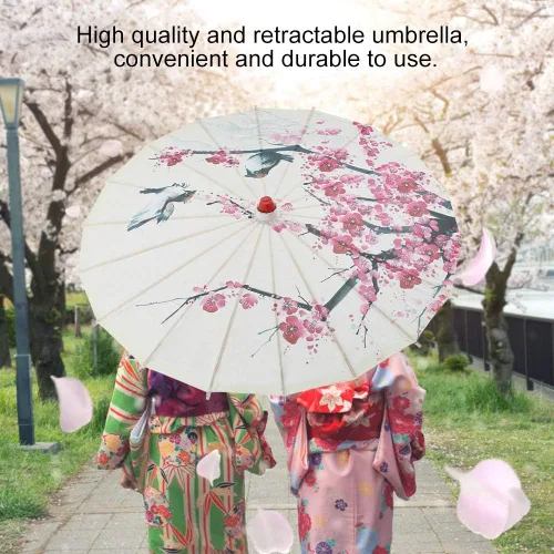 Vista 4 de Tyenaza Sombrilla de papel, sombrilla china japonesa con ciruela, paraguas de papel de aceite para boda, decoración de fiesta, decoración de fiesta