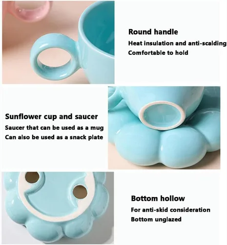 Vista 6 de Taza de café de cerámica, taza de capuchino de 7 onzas, tazas de café de cerámica con platillos, aptas para microondas y lavavajillas, juego de taza