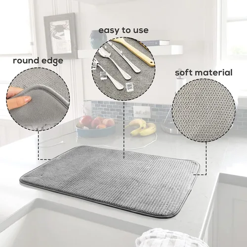 Vista 3 de Paquete de 2 alfombrillas de microfibra para secar platos, escurridor de platos absorbente para encimera de cocina, almohadillas de secado de platos