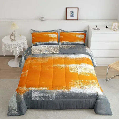 Vista 8 de Erosebridal - Juego de ropa de cama con edredón a cuadros de retazos tamaño individual, aguada geométrica en cuadrícula, conjunto retro grunge