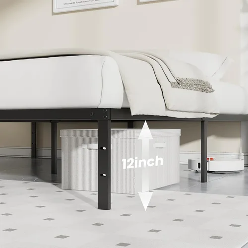 Vista 4 de OLIXIS Marco de cama individual resistente con plataforma de metal de 12 pulgadas, estabilidad mejorada y sin ruido, almacenamiento debajo