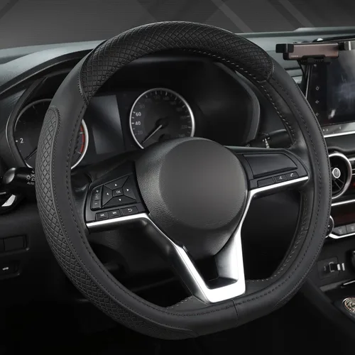 Vista 13 de West Llama Funda para volante de automóvil de fondo plano para Nissan, cubierta de volante en forma de D para Rogue, Altima, Kicks negro