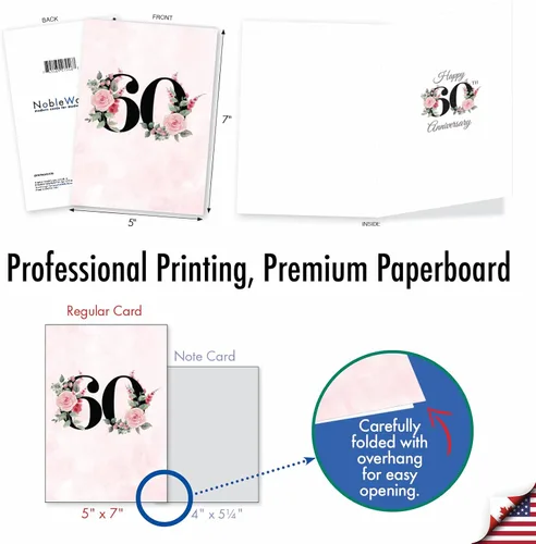 Vista 4 de NobleWorks - Tarjeta de felicitación de aniversario del 60º aniversario con sobre de 5 x 7 para hombres y mujeres (1 tarjeta) Pareja floral 60